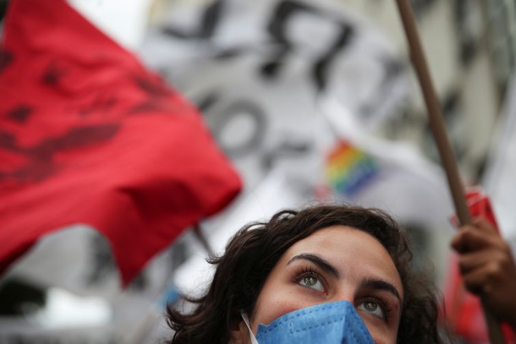 Demonstrators protest against far-right President Bolsonaro's administration in Rio de Janeiro