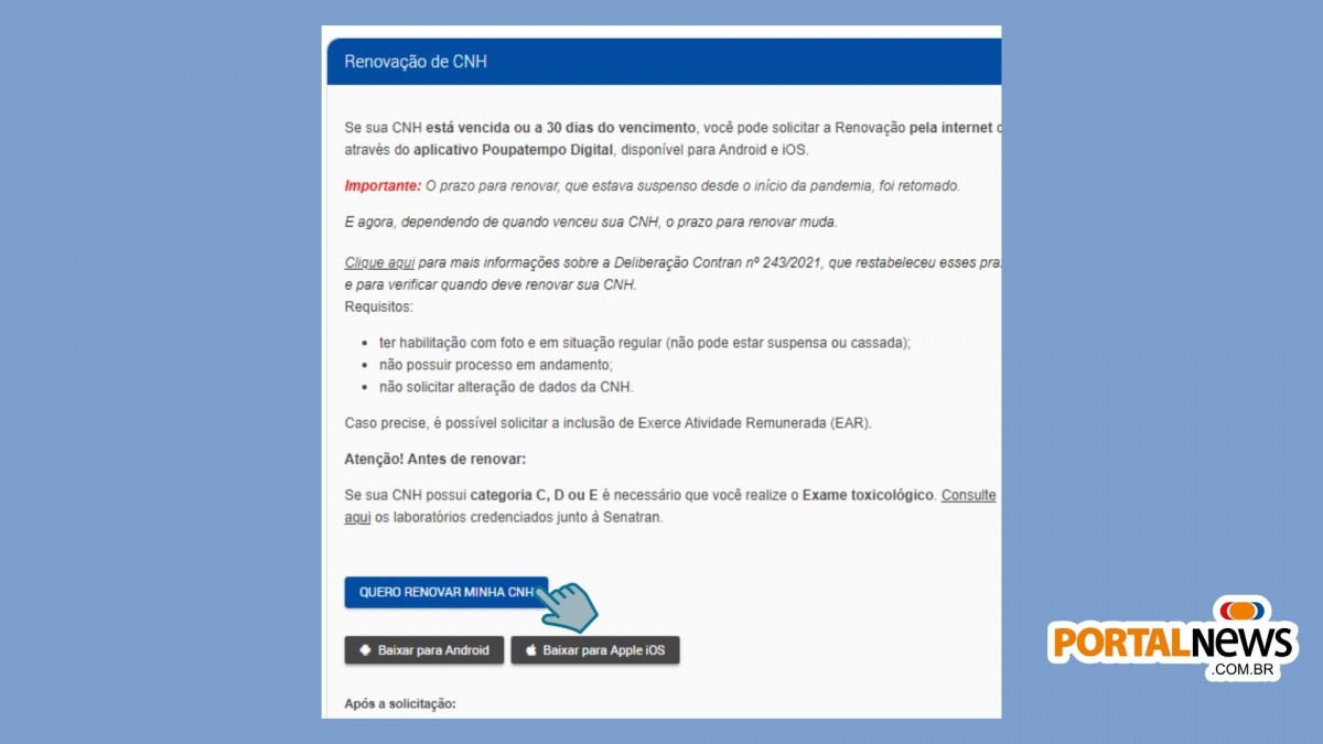 Tutorial para Renovar a CNH no site do Poupatempo 3/4